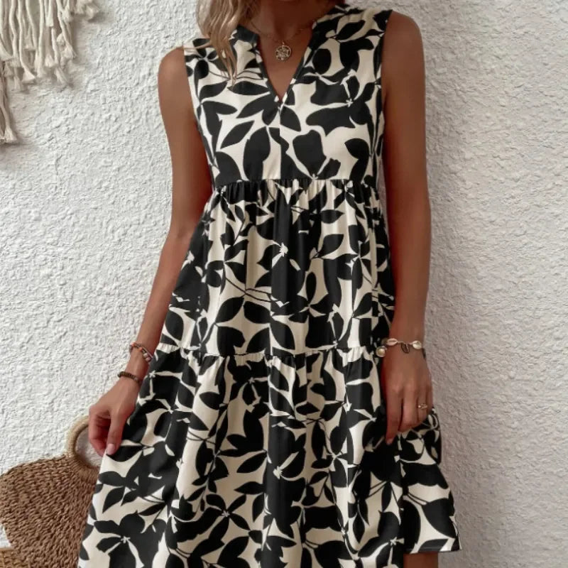 Women Summer Green Leaf Print Dress | Fabiana