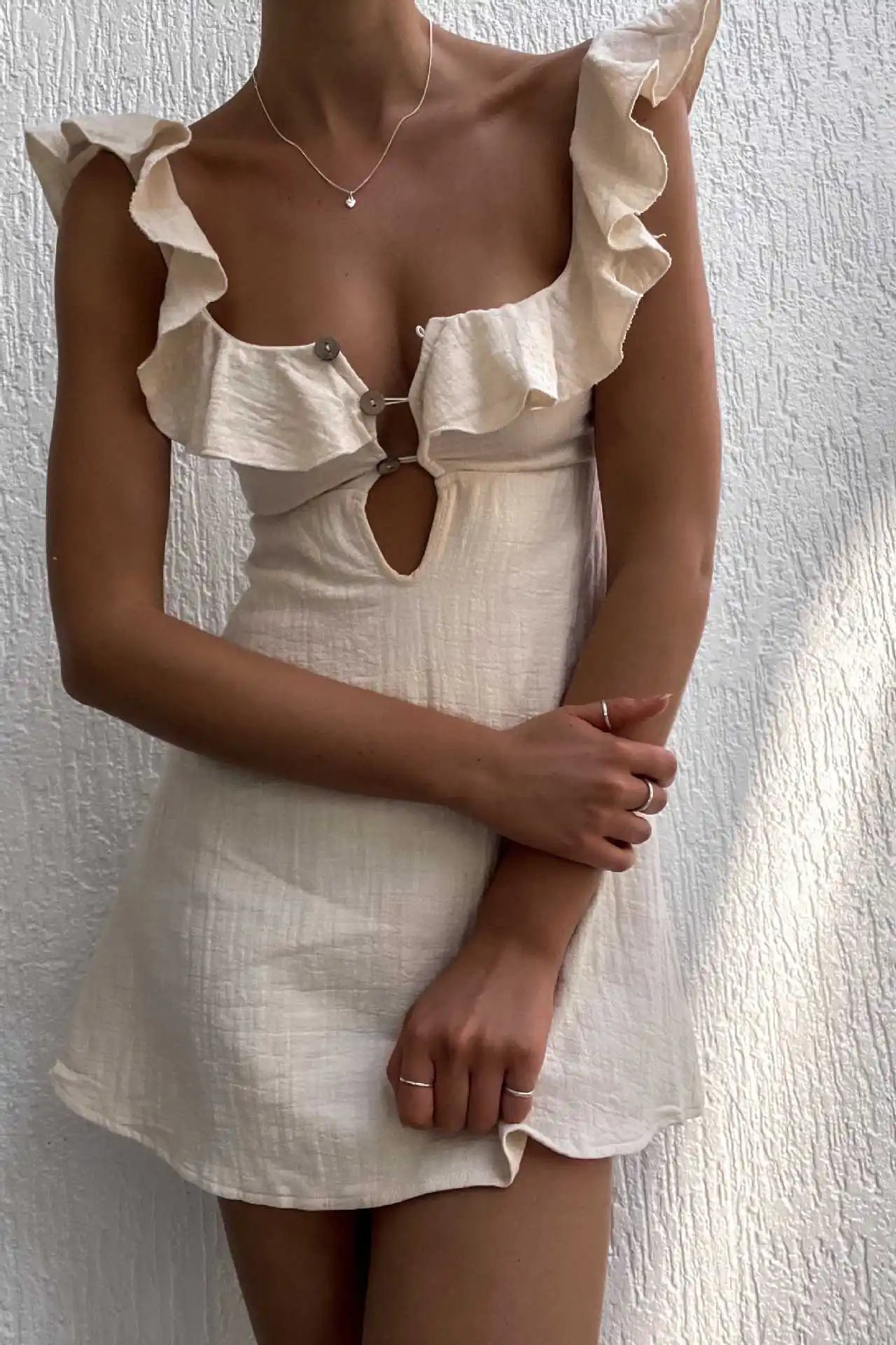 Women Ruffled Keyhole Mini Dress | Griselda