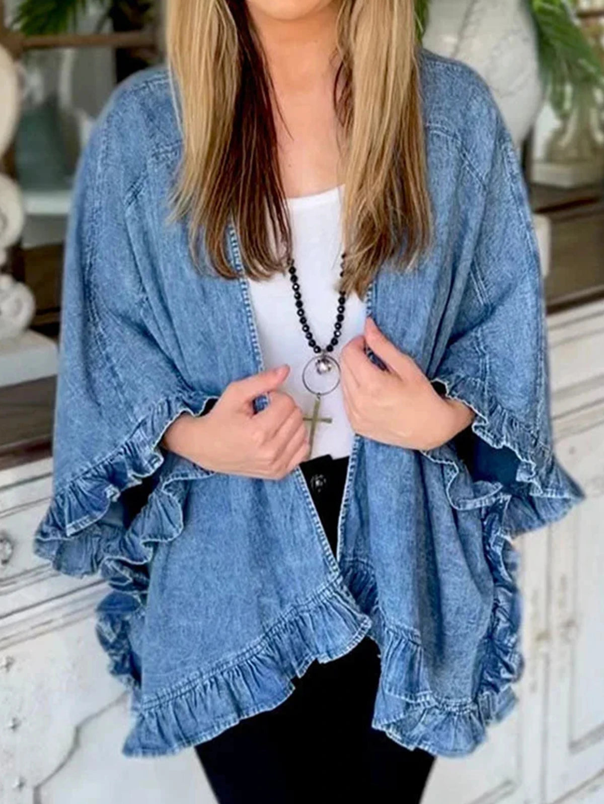 Women Denim Jacket Blue Cotton | Vintage Charm-1