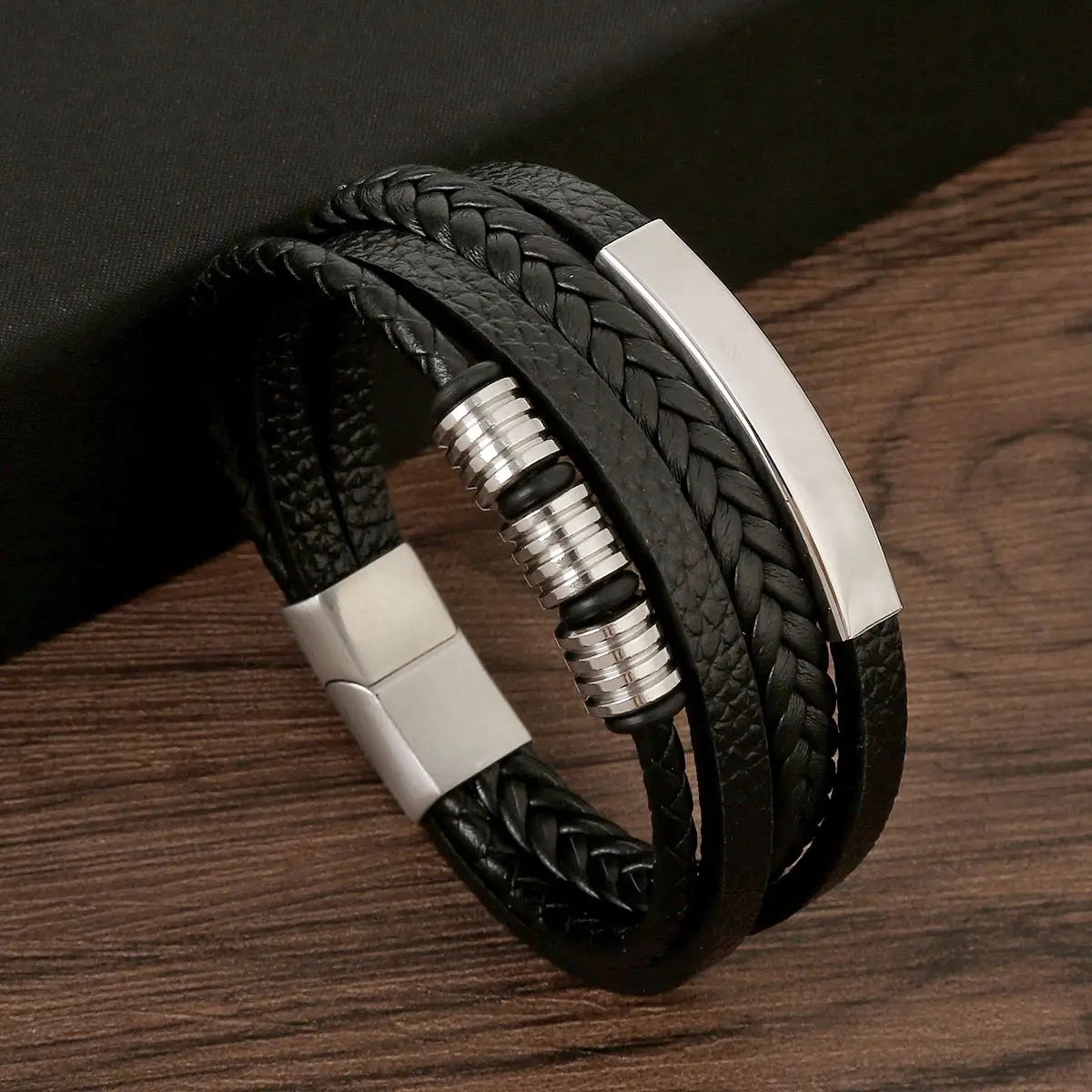 Variant image for Men's Leather Bracelet Black Multilayer | Urban Style-55