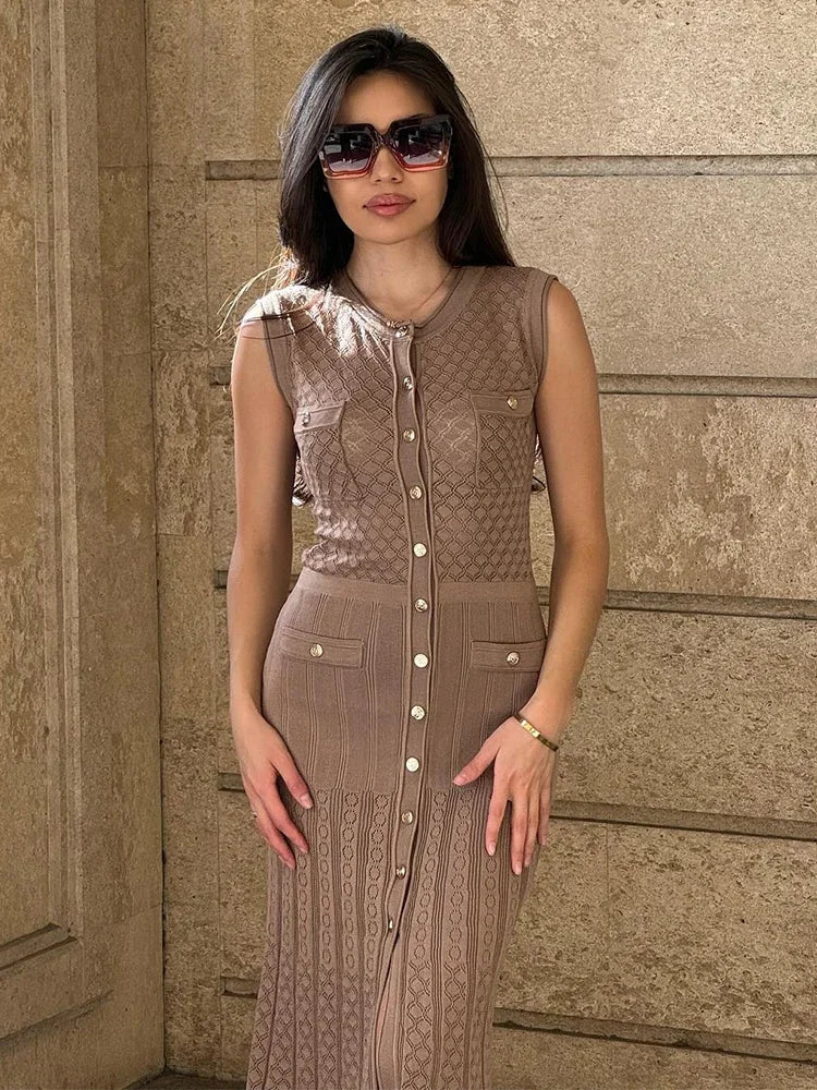 Women Button-Front Knit Midi Dress | Zoey