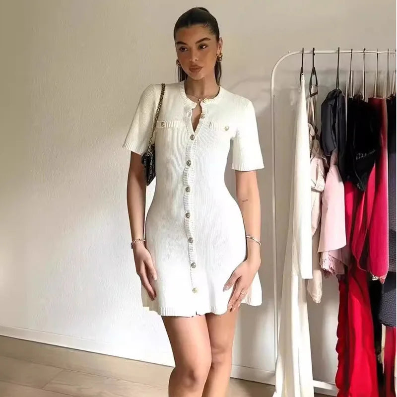 Women Ribbed Button-Up Knit Dress | Josephine