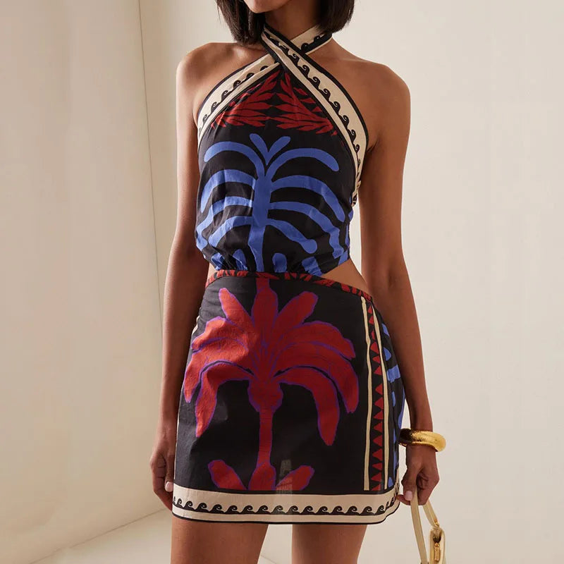 Halter Tropical Mini Dress | Adriana