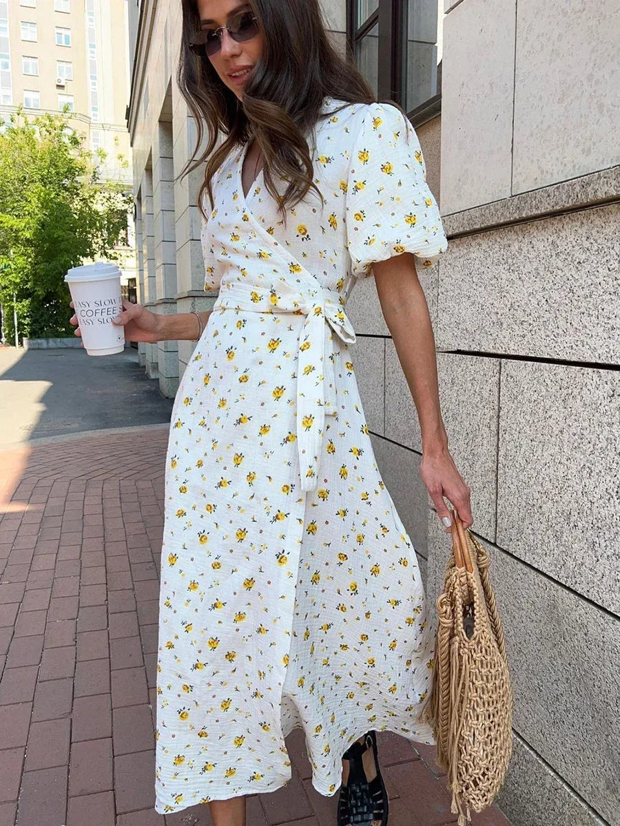 Women Floral Wrap Midi Dress | Daisy