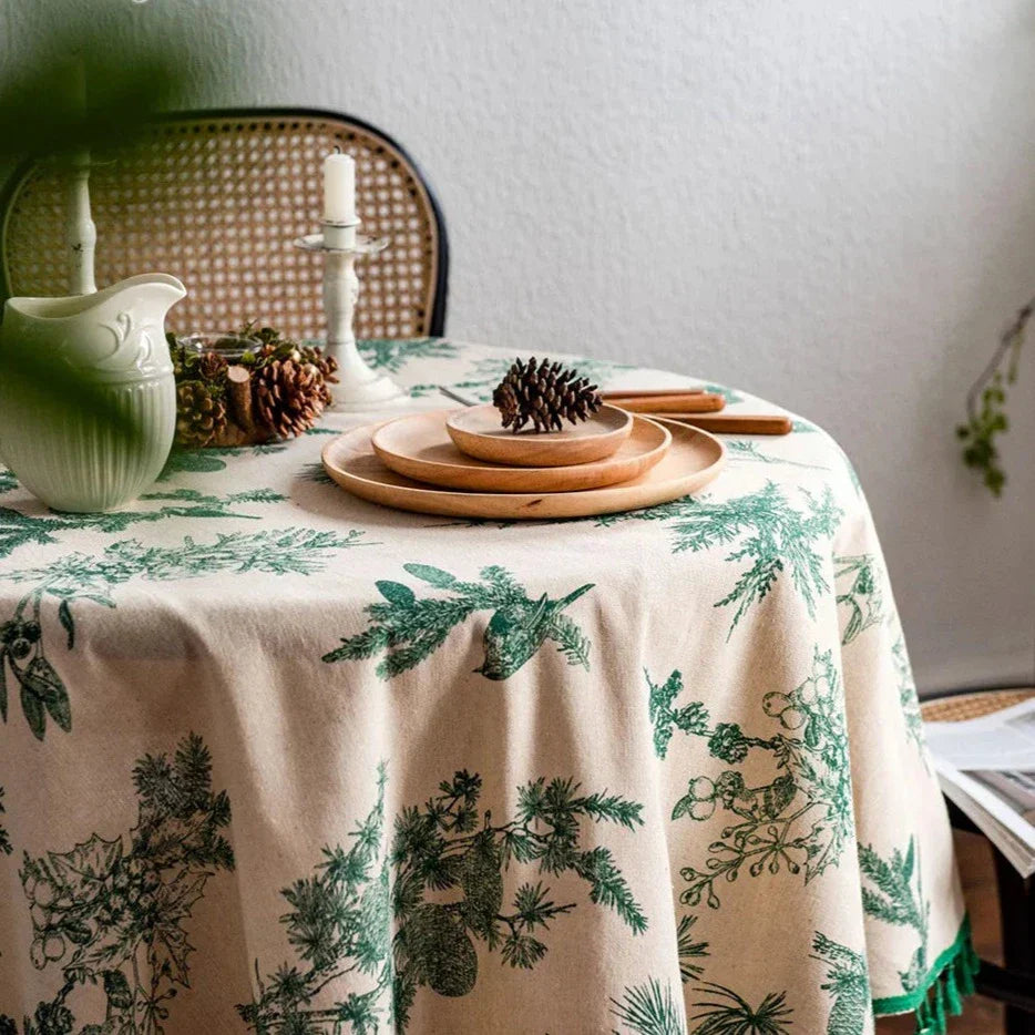 Round Tablecloth Forest Green Cotton | Elegant Design 3