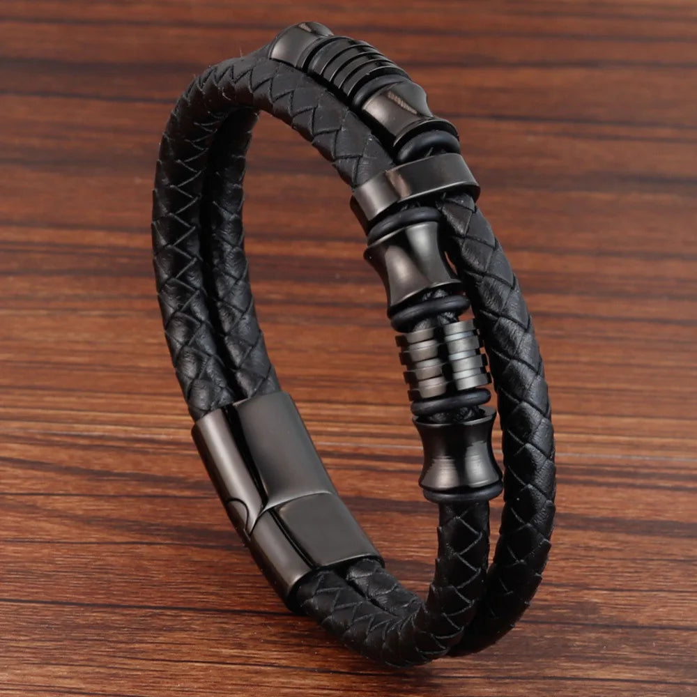 Variant image for Men's Leather Bracelet Black Genuine Leather | Classic Charm-5