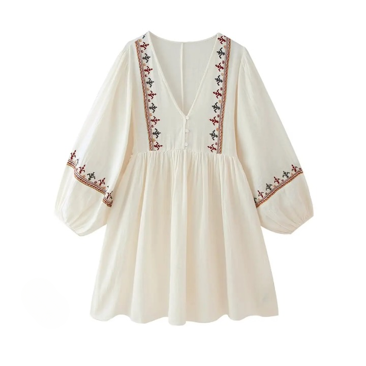 Women Embroidery Boho Mini Dress | Delilah