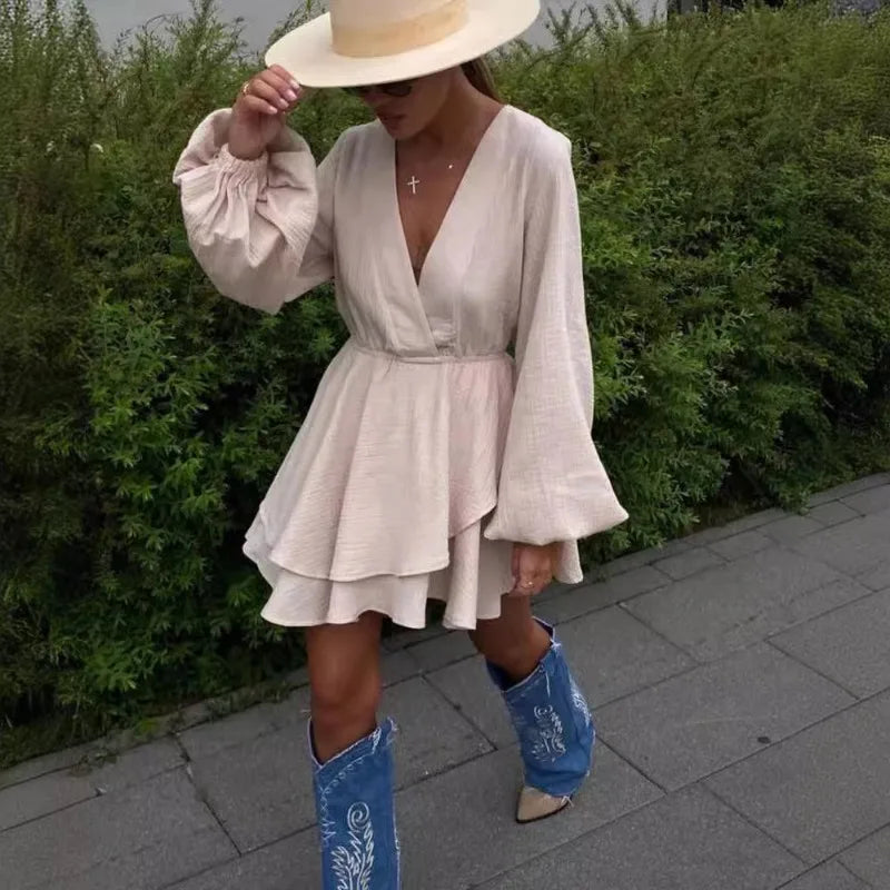 Women Flowy Balloon Sleeve Mini Dress | Milagros