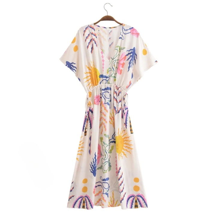 Women Palm Print Batwing Sleeve Maxi Dress | Natasha