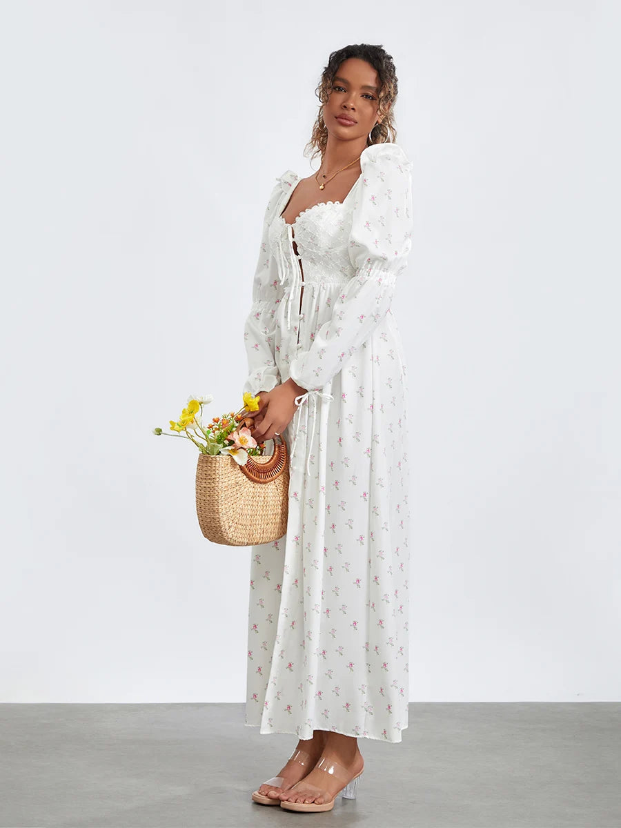 Floral Lace-Up Maxi Dress | Margaux