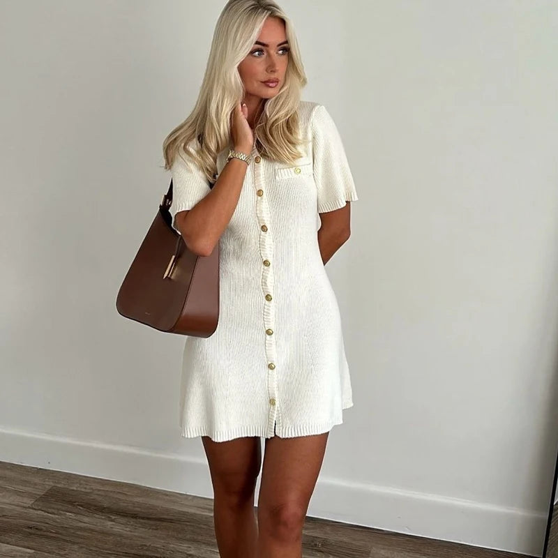 Women Ribbed Button-Up Knit Dress | Josephine
