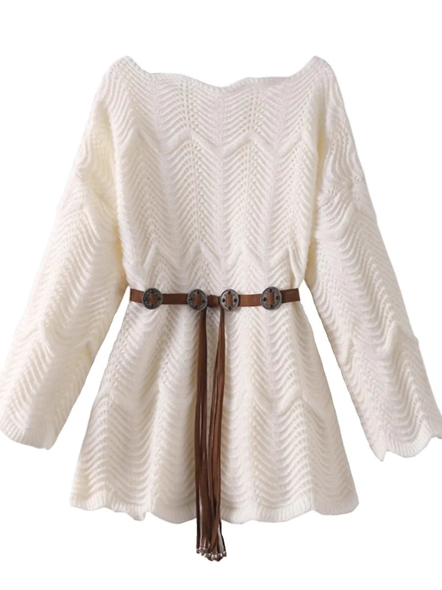 Women Wave Knit Poncho Sweater | Yna
