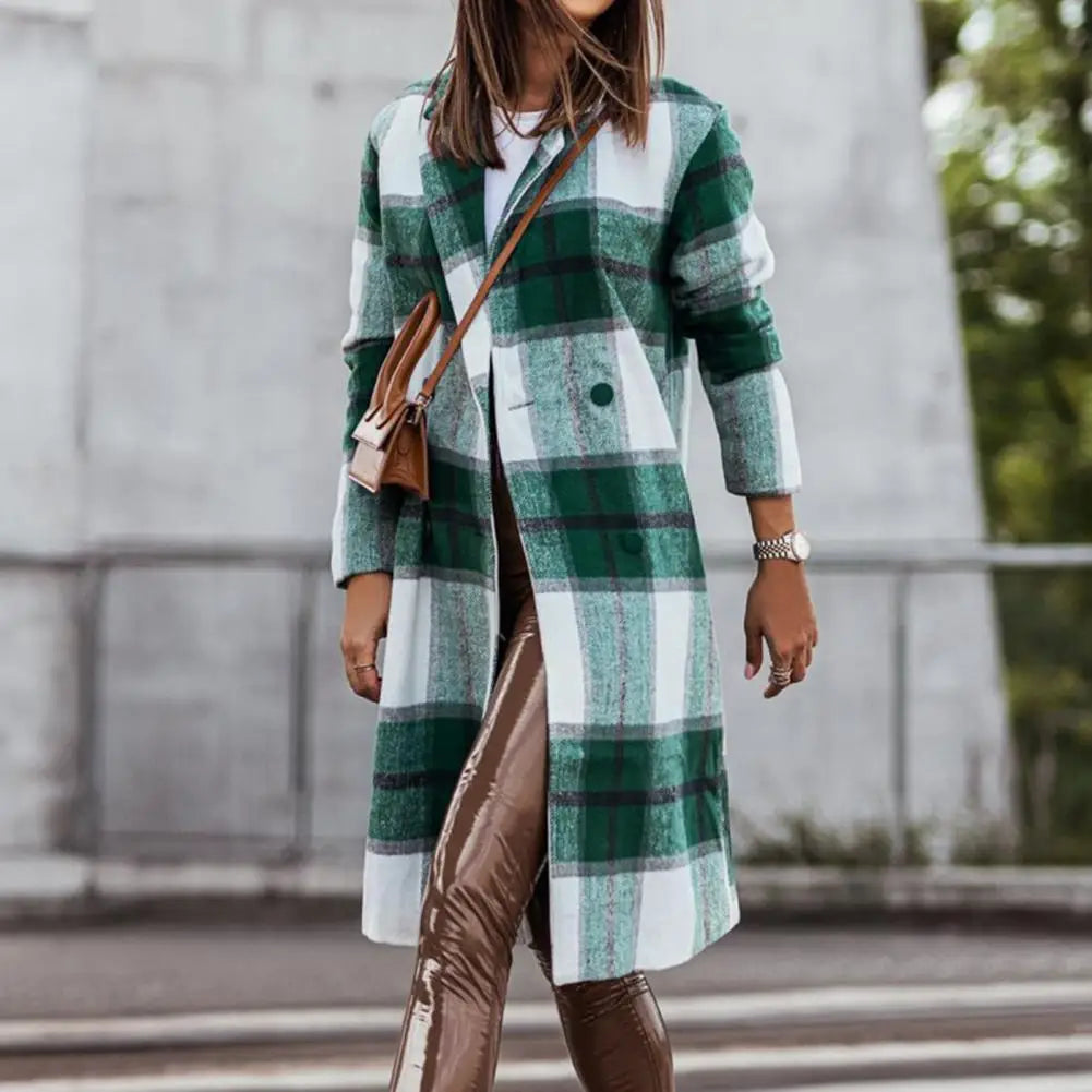 Women Longline Plaid Button Coat | Gisselle