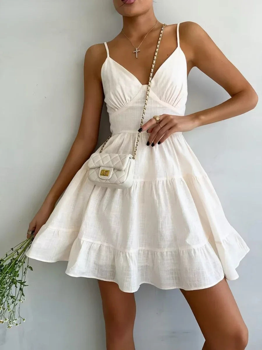 Women Lightweight Linen Blend Mini Dress | Evelyn