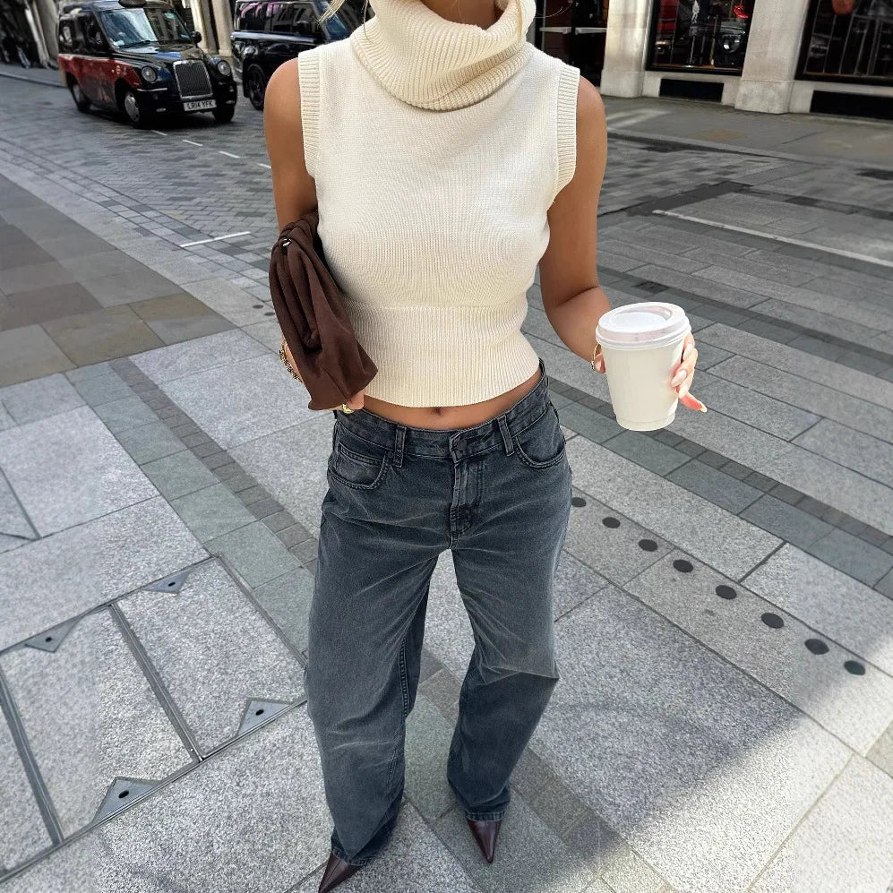 Women Sleeveless Turtleneck Knit Top | Eglantine