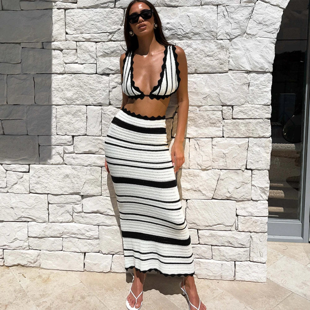 Women Knitted Beach Bohemian Two Piece Set | Addison