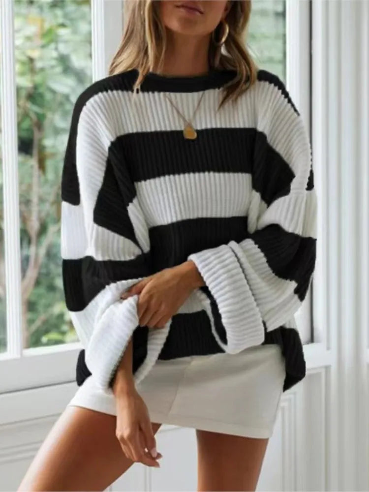 Women Striped Oversized Knit Sweater | Sapphira