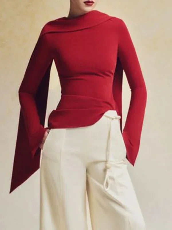 Women Sculpted Asymmetrical Sleeve Top | Rozella