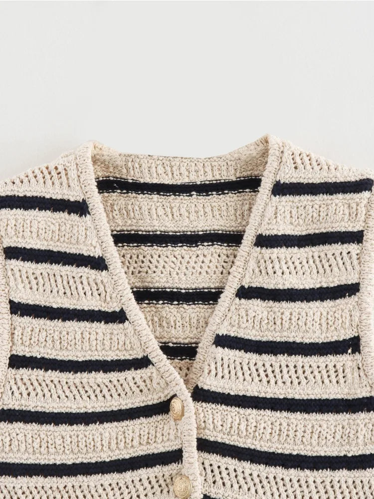 Women Striped Crochet Vest | Adriana