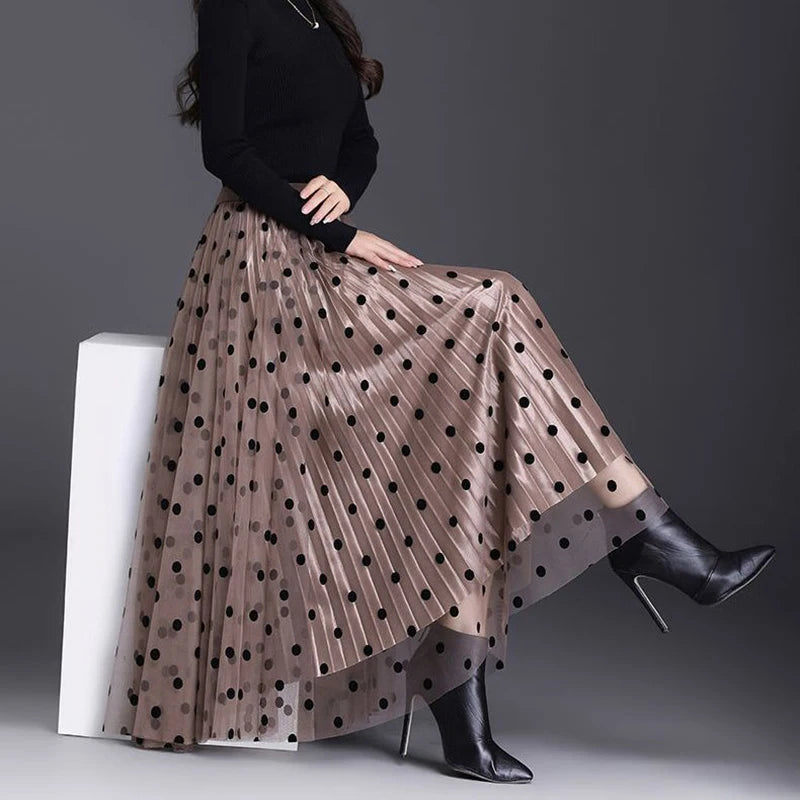 Women Polka Dot Tulle Maxi Skirt | Soledad