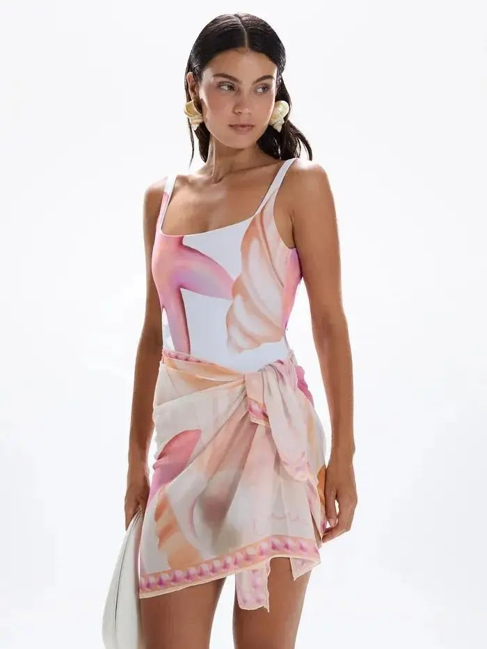 Women Elegant Floral One-Piece Swimsuit with Sarong | Adelia