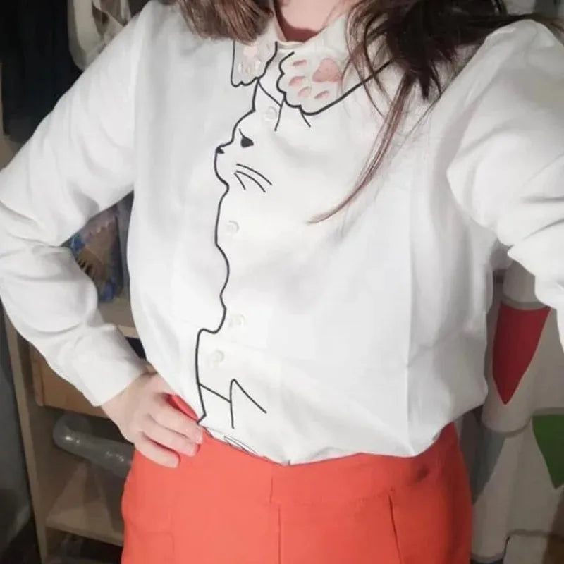 Women Playful Cat Embroidered Blouse | Rebeca