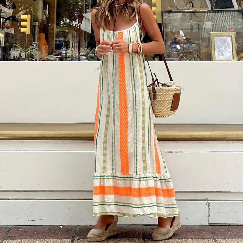 Women Striped Boho Maxi Dress | Encarnación