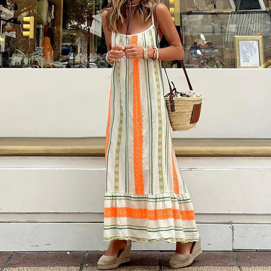 Women Striped Boho Maxi Dress | Encarnación