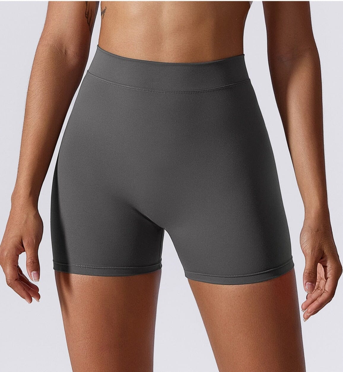 Women High Waist Shorts Black Nylon Spandex | Activewear-6
