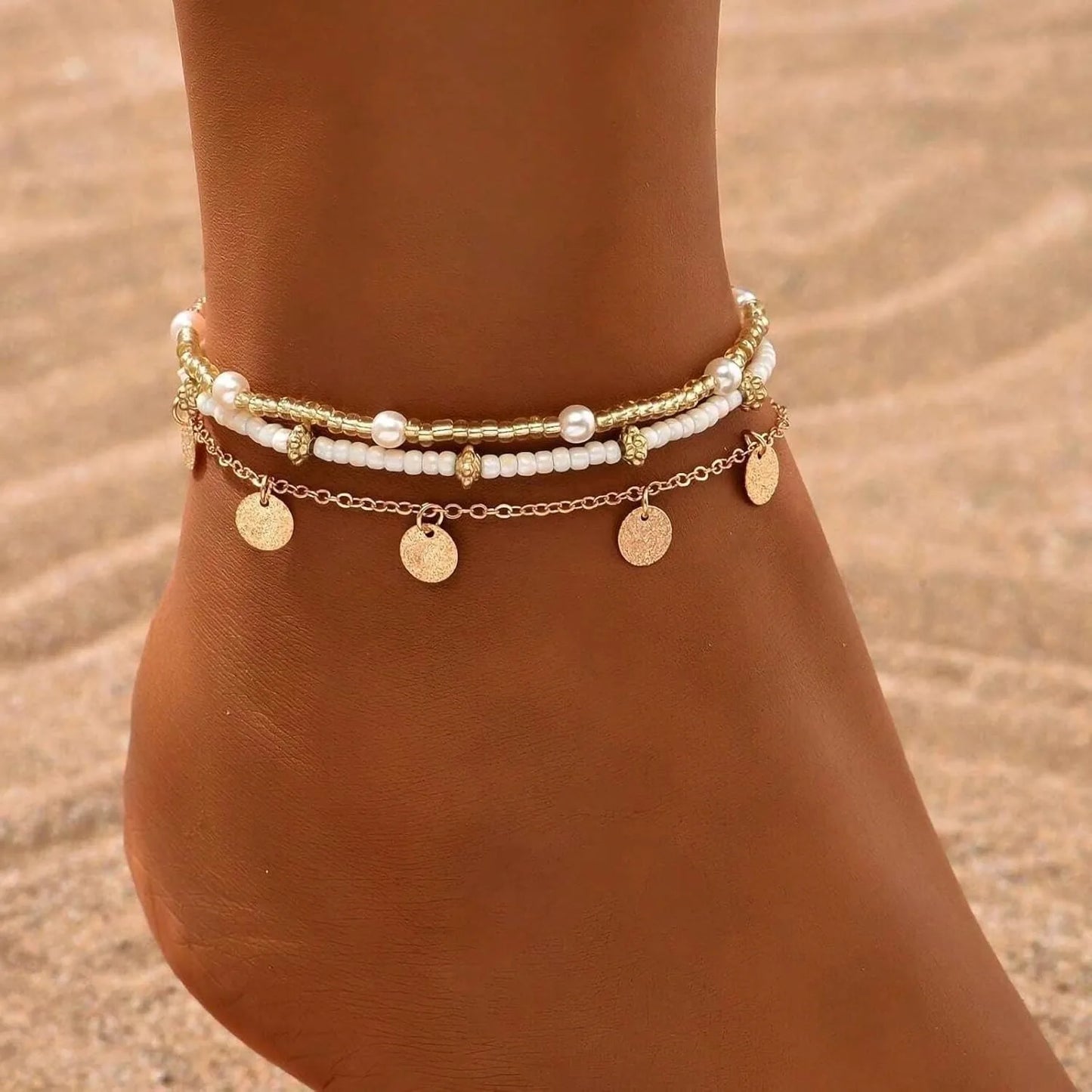 Women Beaded Layered Anklet Set | Kendra