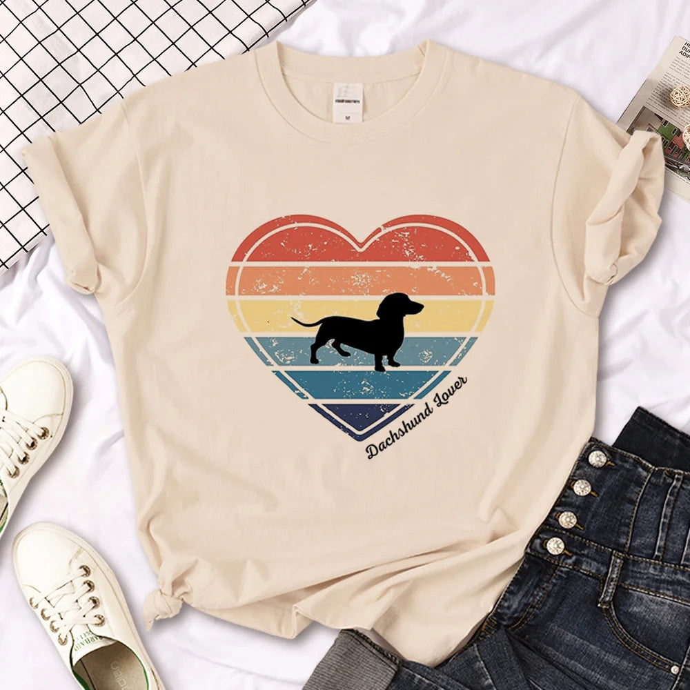 Variant image for Women T-Shirt White Cotton | Dachshund Graphic Tees-19