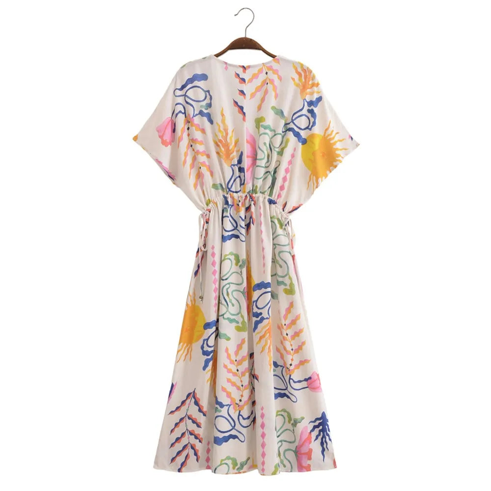 Women Palm Print Batwing Sleeve Maxi Dress | Natasha