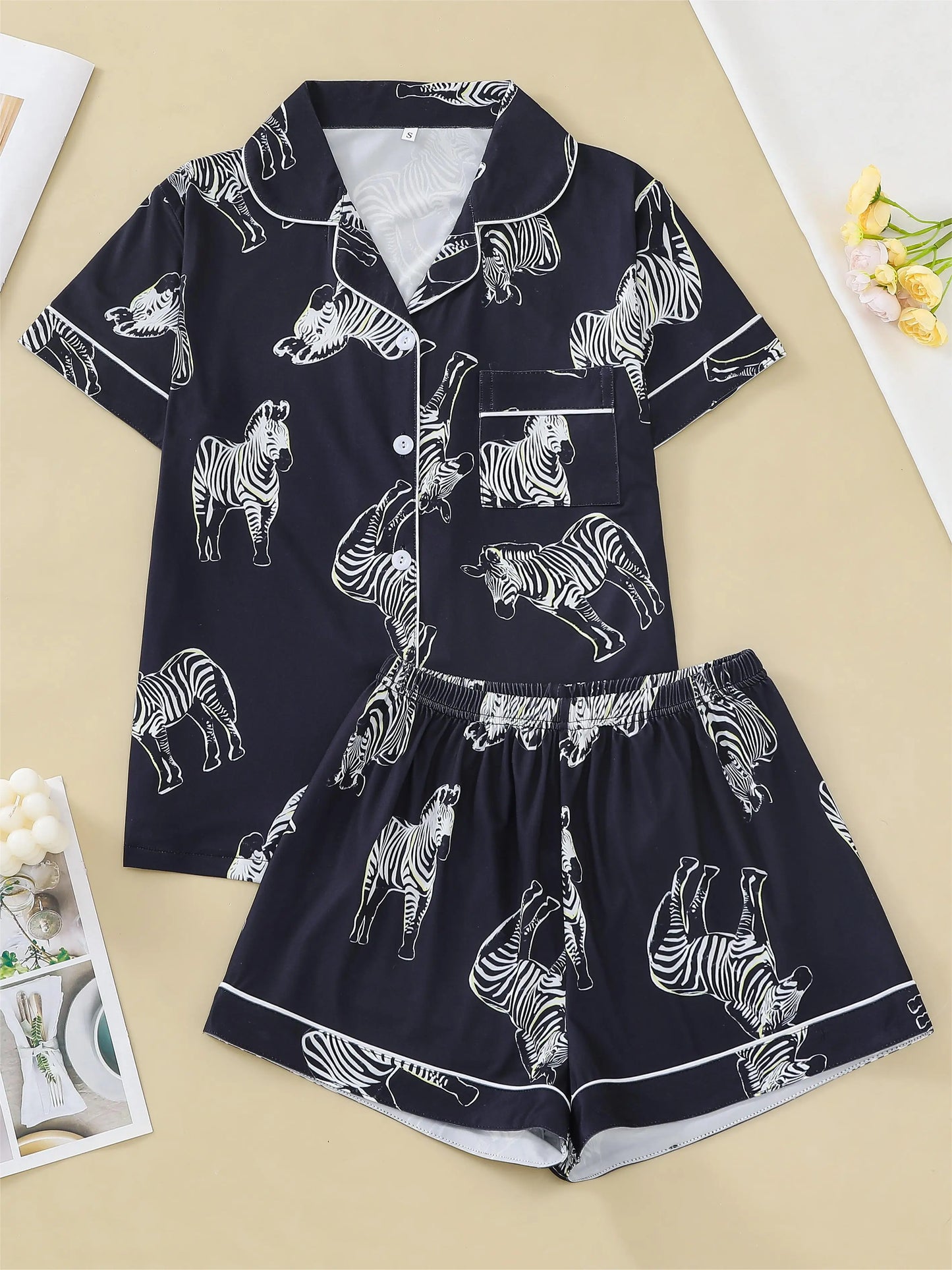 Women Printed Zebra Pajama Set | Claudette
