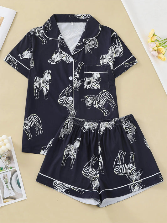 Women Printed Zebra Pajama Set | Claudette