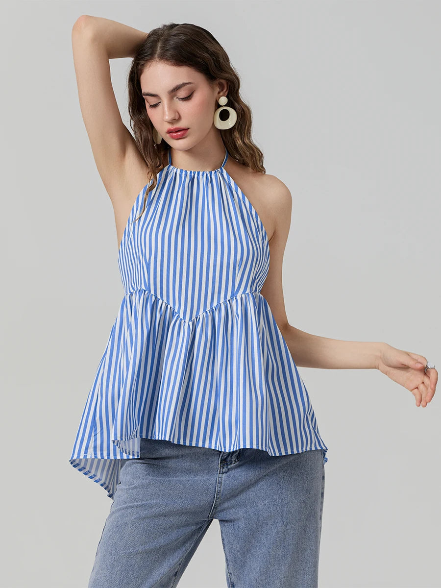 Women Striped Halter Peplum Top | Esmeralda