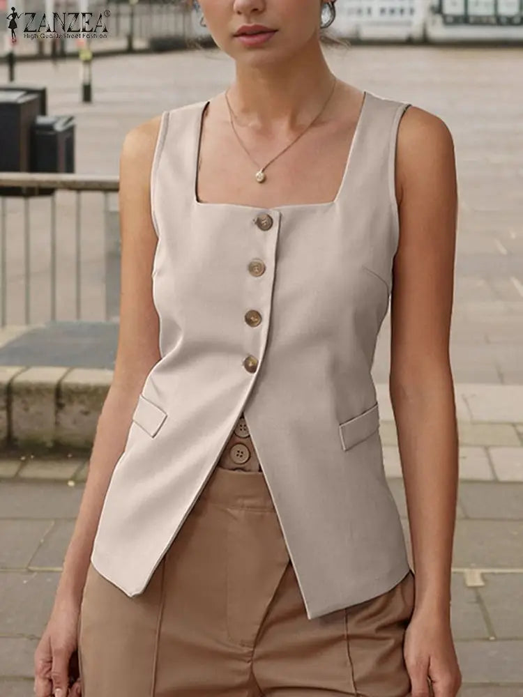 Women Classic Buttoned Waistcoat Top | Cassandra