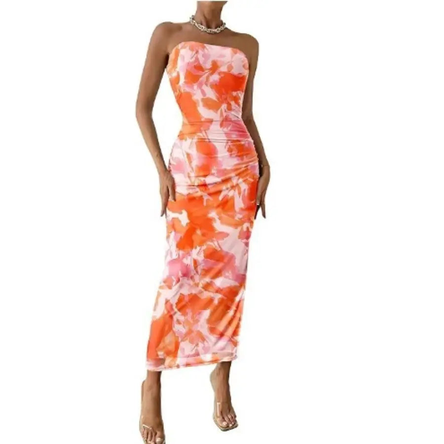 Women Strapless Floral Bodycon Maxi Dress | Celine