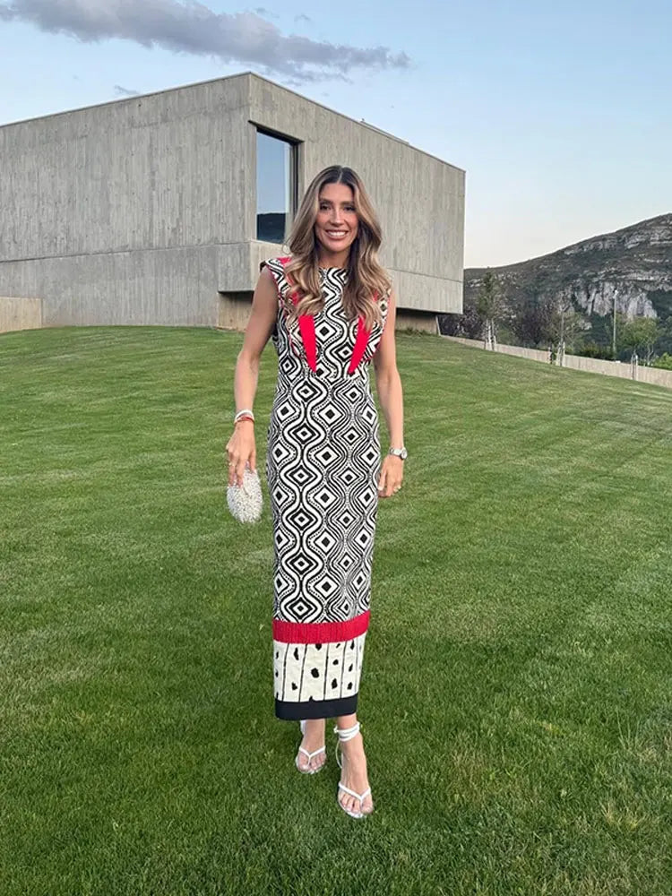 Women Geometric Pattern Sleeveless Maxi Dress | Isolde