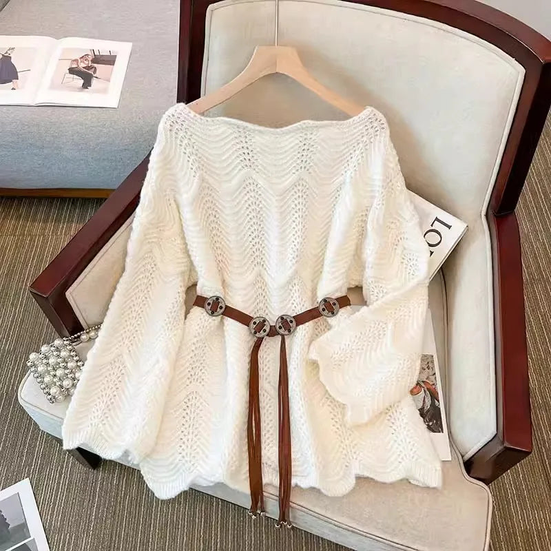 Women Wave Knit Poncho Sweater | Yna