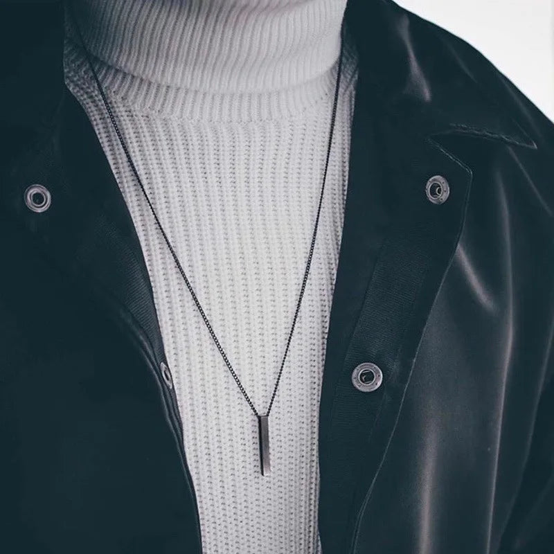 Men's Necklace Black Stainless Steel Rectangle Pendant | Classic Style-1