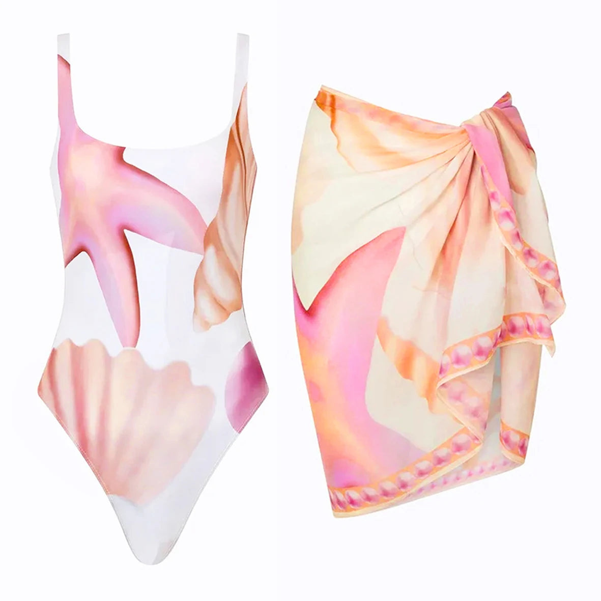 Women Elegant Floral One-Piece Swimsuit with Sarong | Adelia