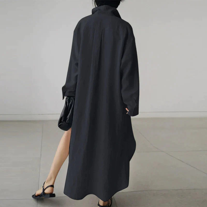 Women Button-Up Shirt Dress with Side Slit | Evelyn
