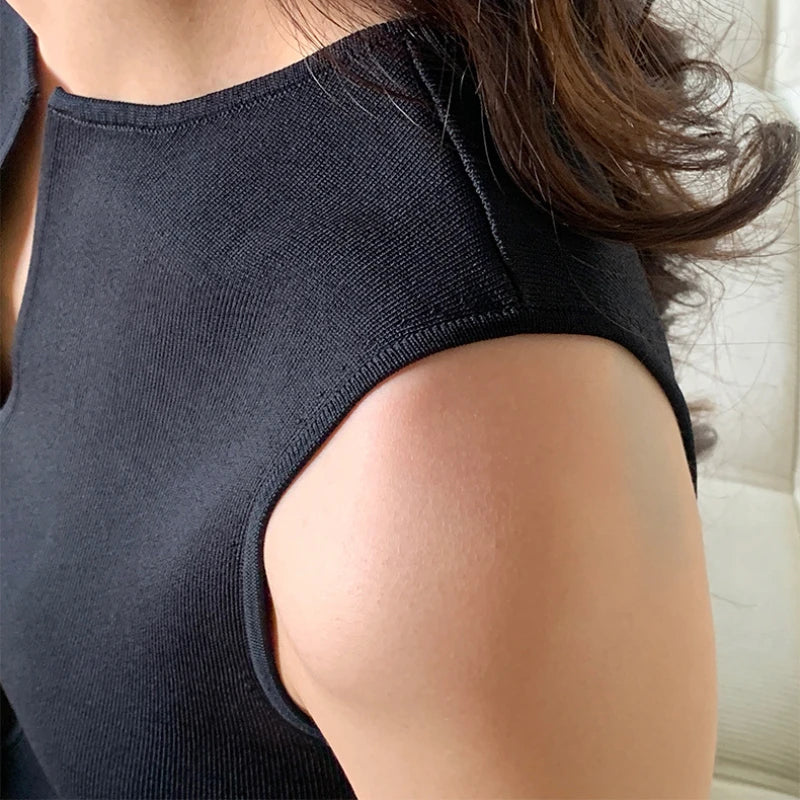 Women Sleeveless Split Neck Top | Madge