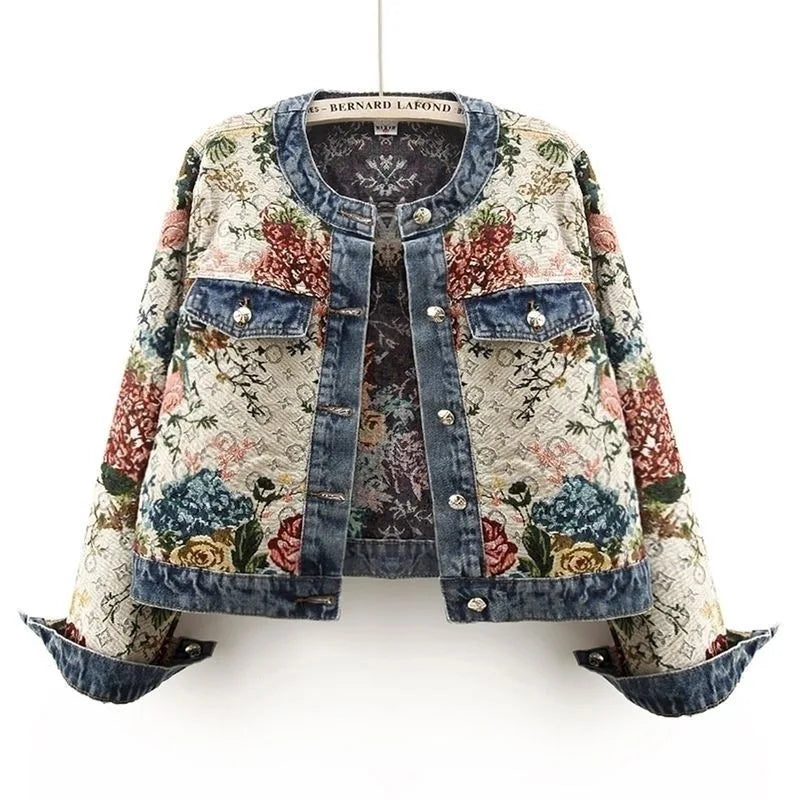 Women Denim Jacket Blue Jacquard | Elegant Style-1