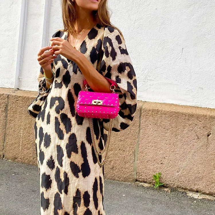Women Leopard Print V-Neck Maxi Dress | Zadie