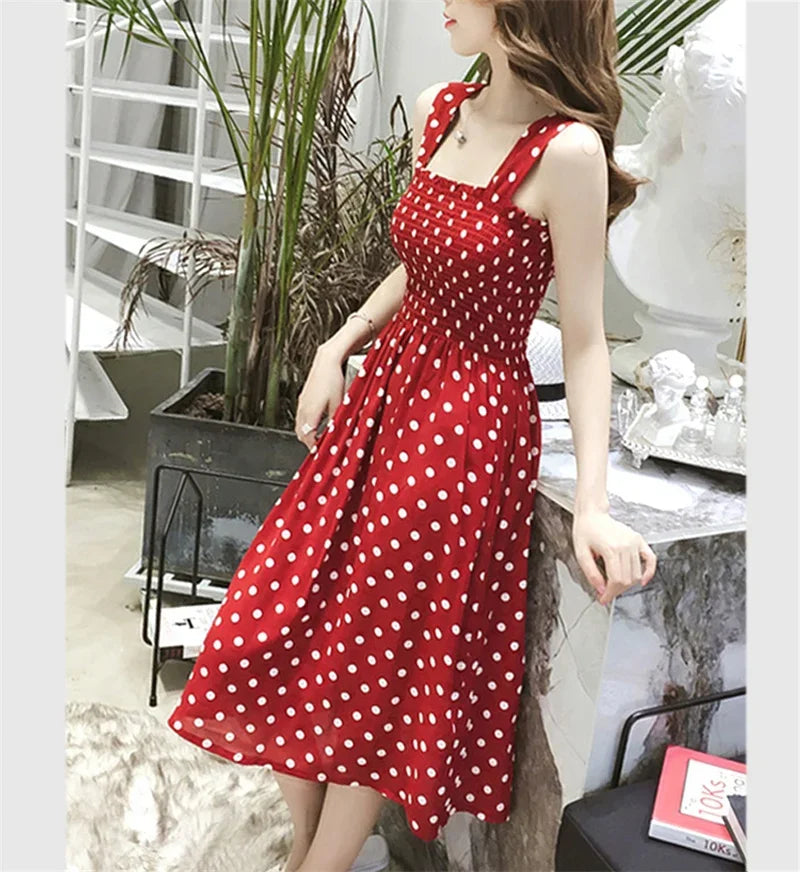 Women Polka Dot Smocked Midi Dress | Carla