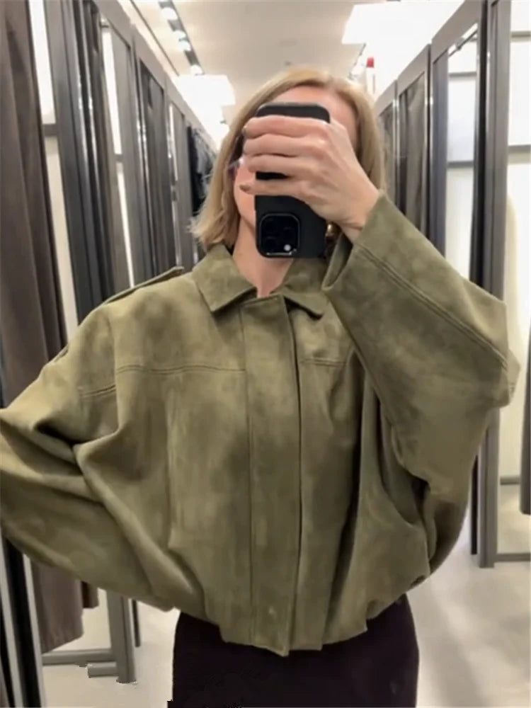 Women Casual Jacket Green Cotton | Sophia-1