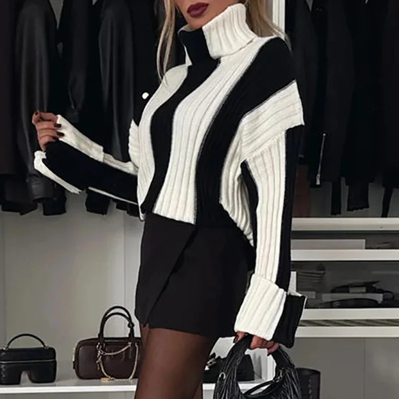 Women Striped Turtleneck Sweater | Nicole