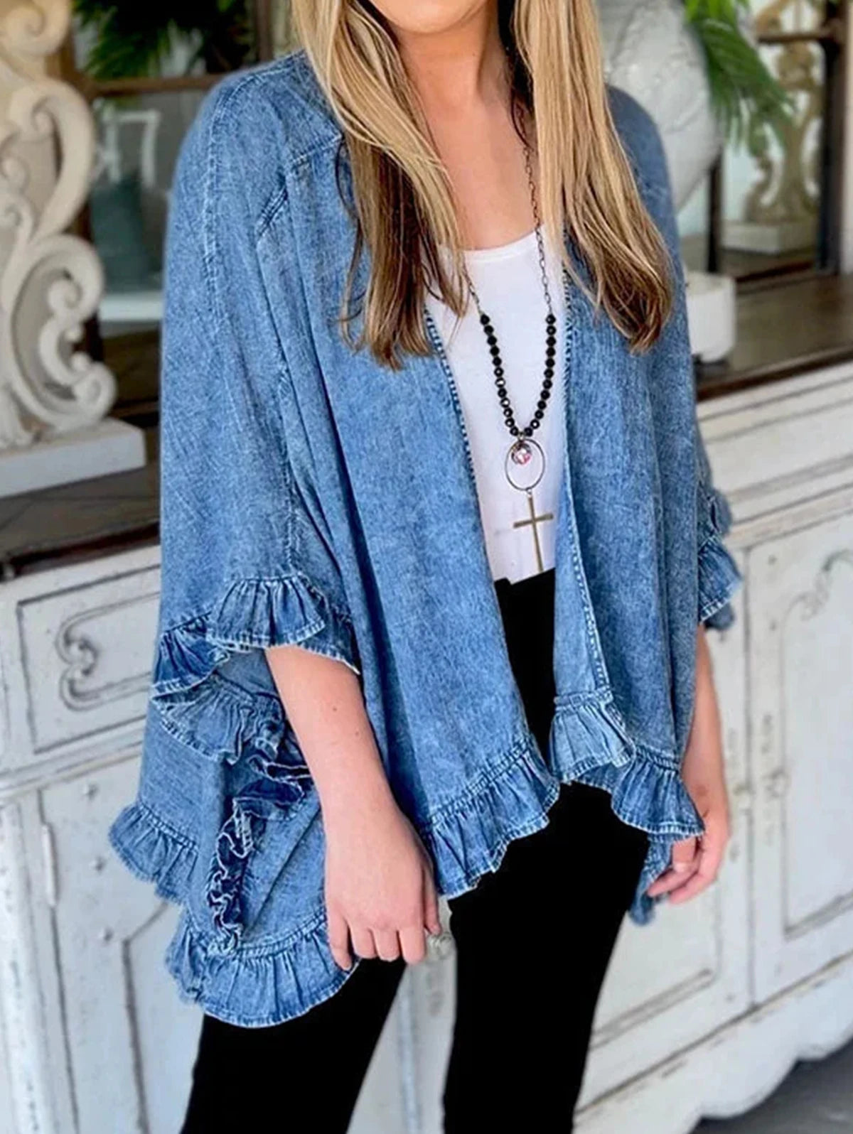 Women Denim Jacket Blue Cotton | Vintage Charm-2