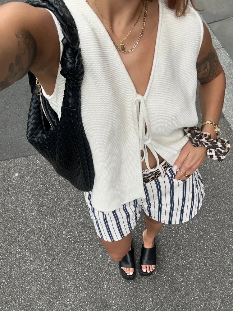 Women Striped Tie-Front Knit Vest | Imogen
